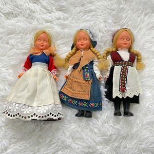 1990s rare vintage holland dutch cultural dolls blinking eyes - set of 3